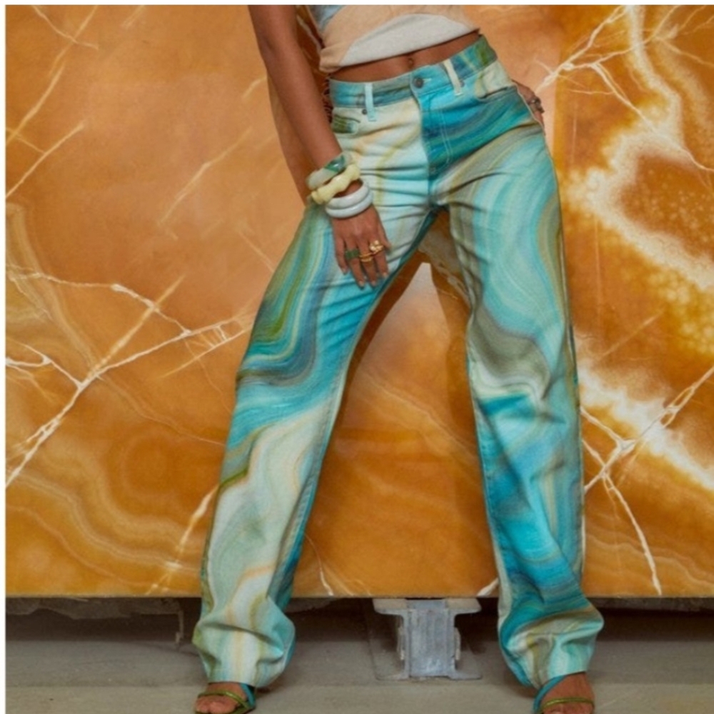 JADED LONDON Marble Print Slouchy BoyfriendFit Jeans